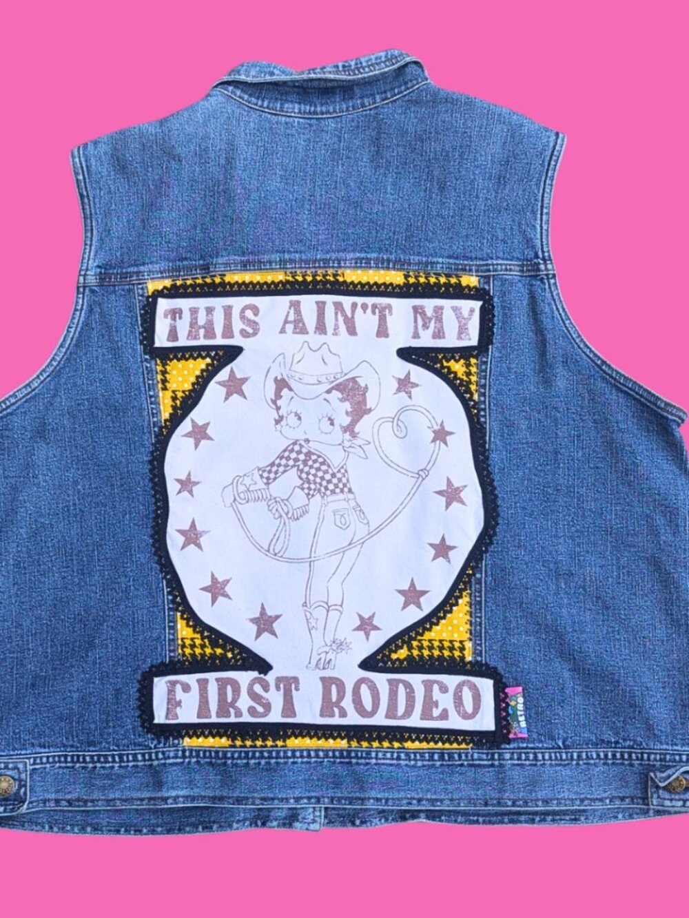 Betty Boop ''This Ain't My First Rodeo'' Upcycled T-Shirt Denim Jacket/Vest Size